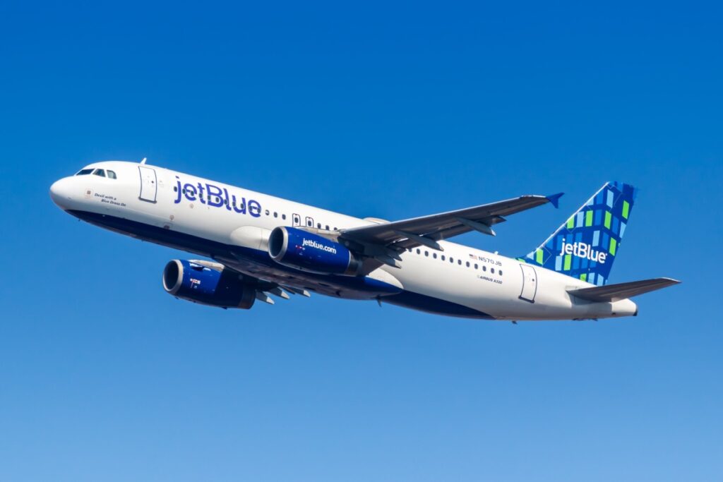 A JetBlue plane flying