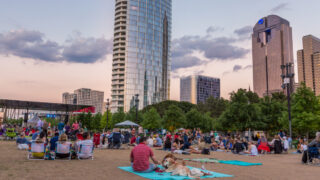 People gathered at Klyde Warren Park in Dallas