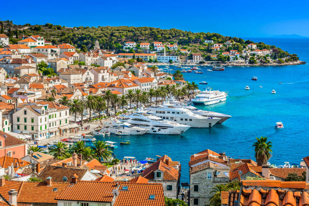 Panoramic View Of Hvar Town Seen From The Spanish Fortress, Hvar Island, Croatia