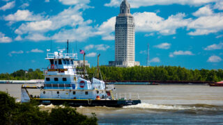 Boat on river in Baton Rouge