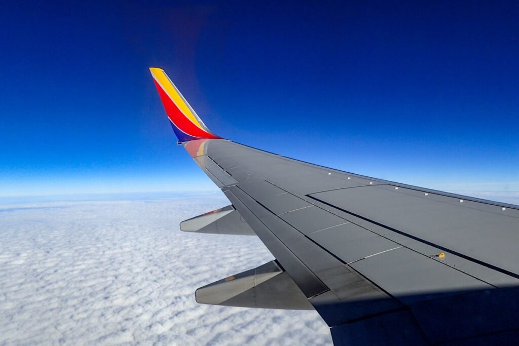 Window view of a Southwest plane wing