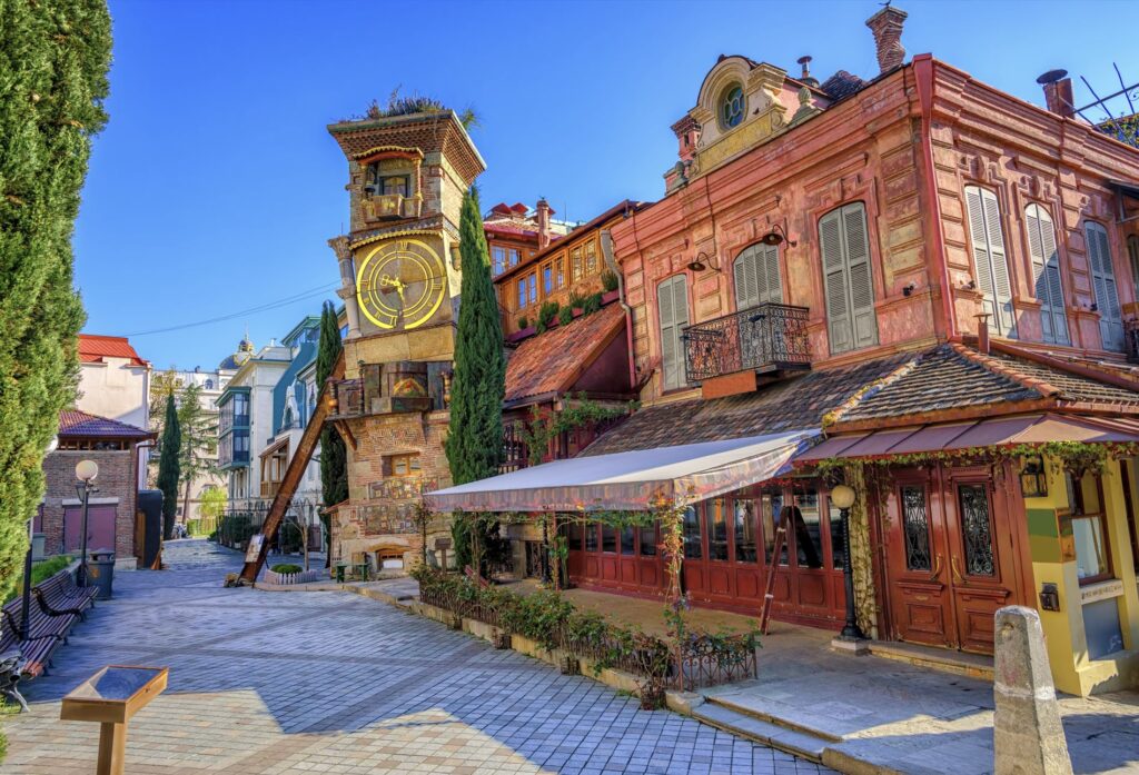 The old town of Tbilisi, Georgia, with the fairy tale Clock Tower of puppet theater Rezo Gabriadze