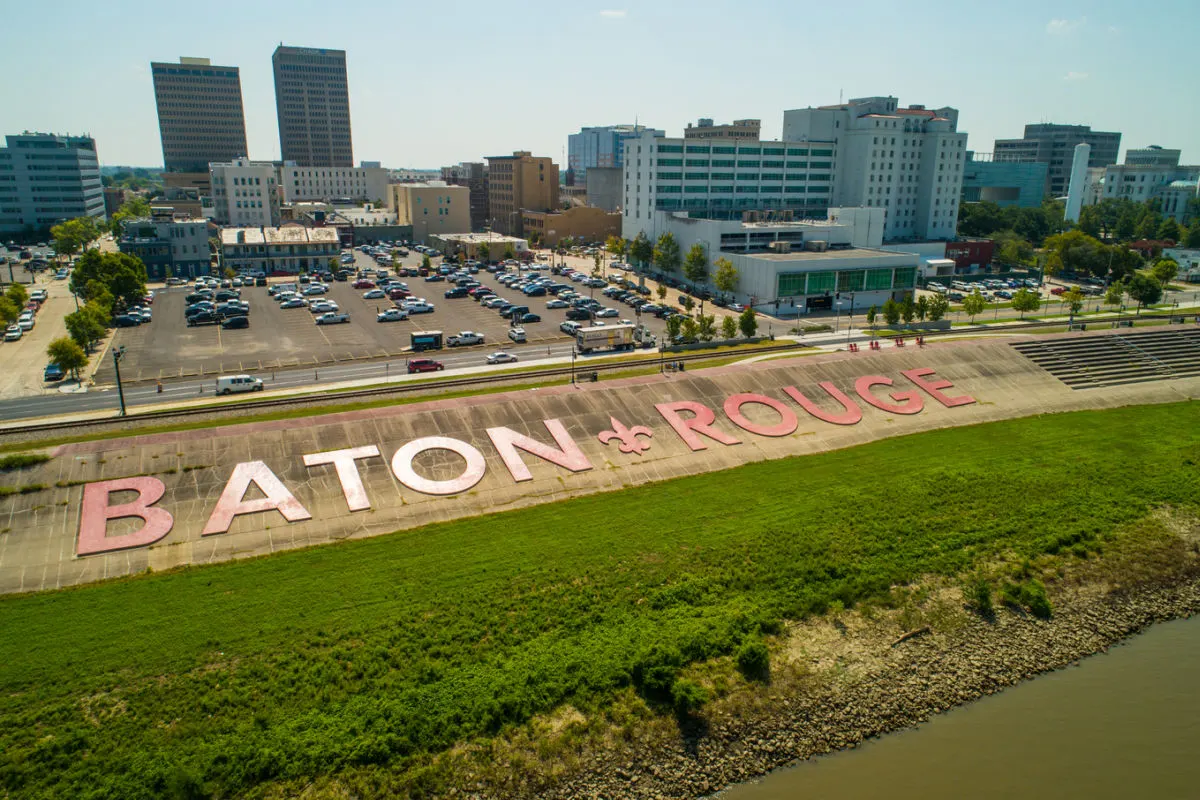 Baton Rouge banner backdropped by skyline
