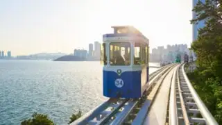 Popular sky capsule train in Busan, South Korea
